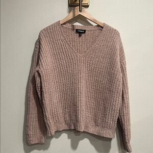 Express Light Pink V-Neck Sweater